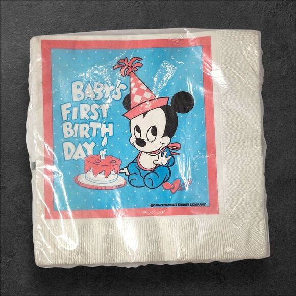 Vintage Disney Baby’s First Birthday Mickey Mouse Napkins Set of 2 1984 Licensed - Picture 3 of 8